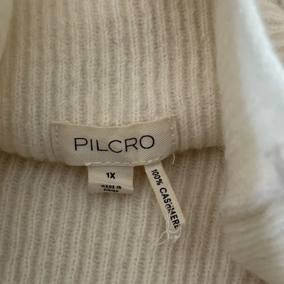Anthropologie Pilcro Ribbed Mock Neck Crop Cream 100% Cashmere Sweater-1X - Picture 10 of 11